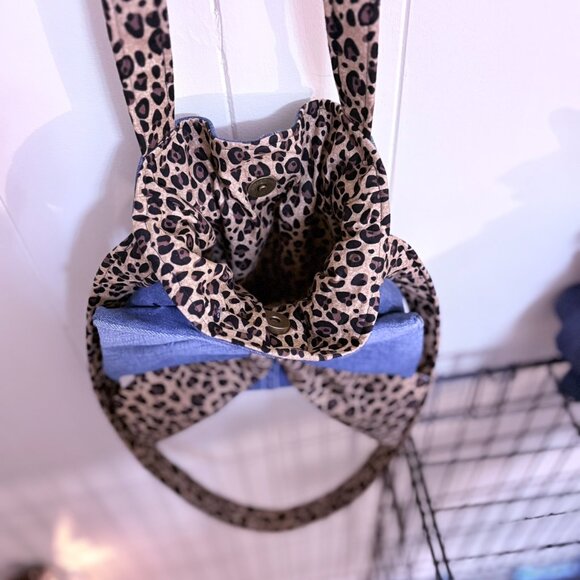 Shoulder Bag, Bow, Denim, Leopard Print, Purse, Handbag, Pocketbook - Picture 5 of 5